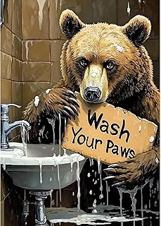 MXJSUA DIY 5D Diamond Painting Kits for Adults, Bear Bathroom Culture Diamond Art Painting Full Drill Crystal Rhinestone Embroidery Craft Kits for Home Wall Decor Gifts, 12x16inch