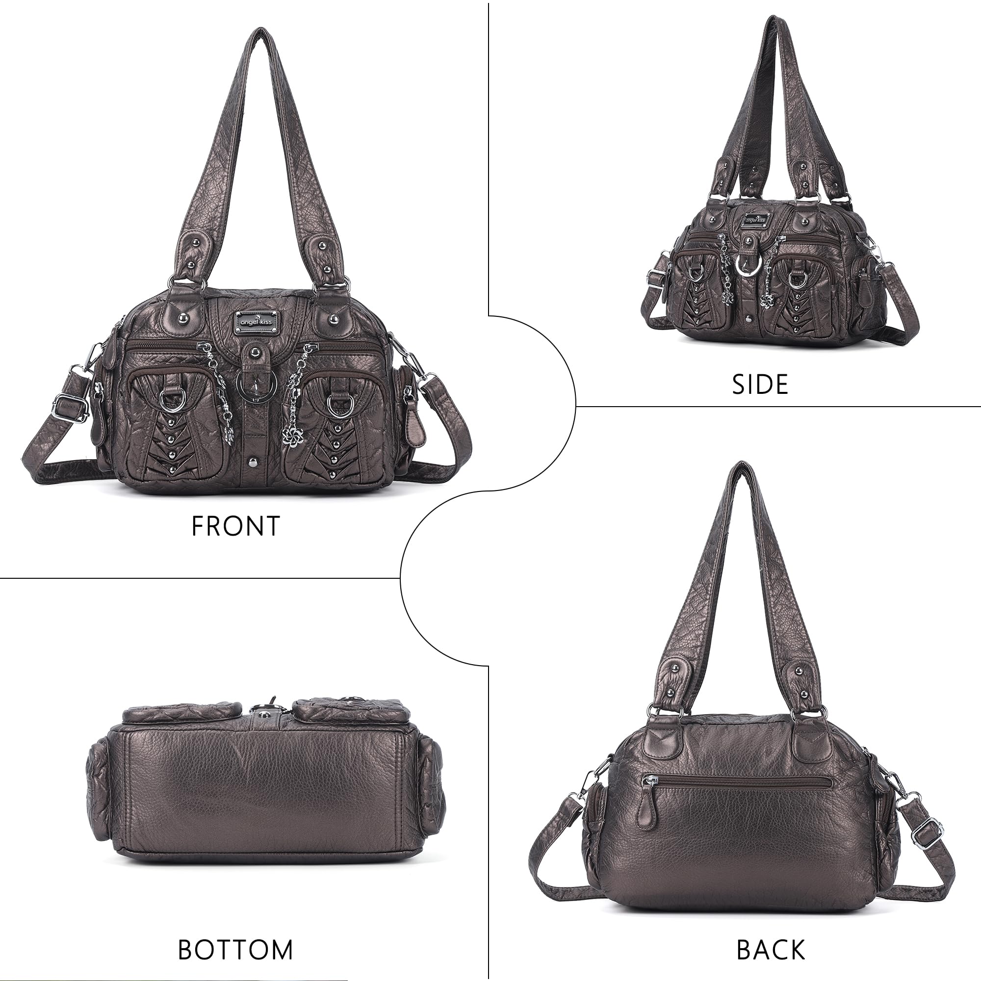 Angel Kiss Borsa Donna Tracolla Pelle PU Borsa a Mano Tote Bag Media Elegante Impermeabile Grande Capacità Molte Tasche Scomparti, per Lavoro, Scuola, Shopper, Università e Viaggio