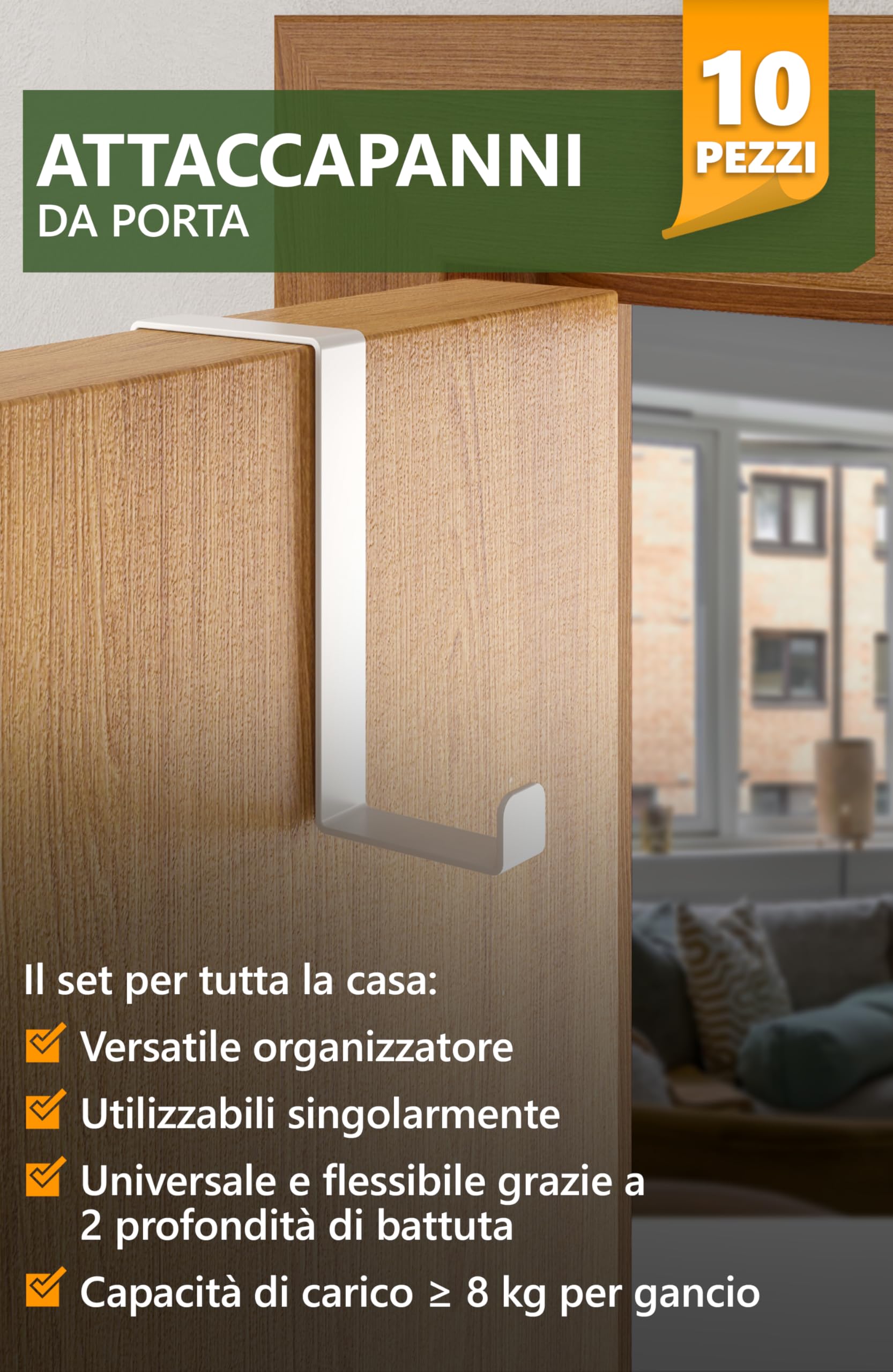 Appendiabiti Da Porta 4smile - Per Porte Italiane 4,1 Cm E 4,6 Cm | Acciaio Inox, Capacità 10 Kg - Foto 6
