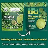 Vista 3 de Kuli Kuli Polvo de Hoja de Moringa Oleifera Orgánica y Batido Verde, 100% Puro Certificado por la USDA y Sin OGM, Ideal para Licuar, Té y Comida