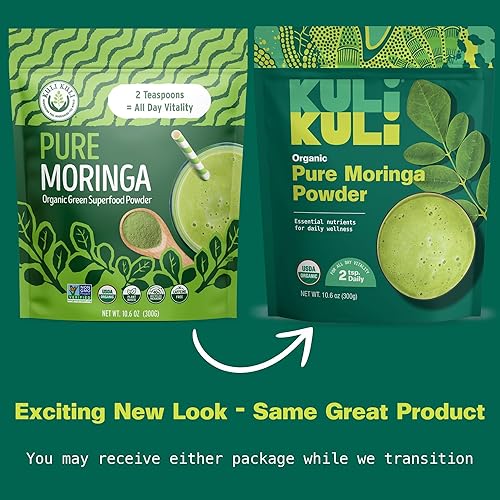 Miniatura 3 de Kuli Kuli Polvo de Hoja de Moringa Oleifera Orgánica y Batido Verde, 100% Puro Certificado por la USDA y Sin OGM, Ideal para Licuar, Té y Comida