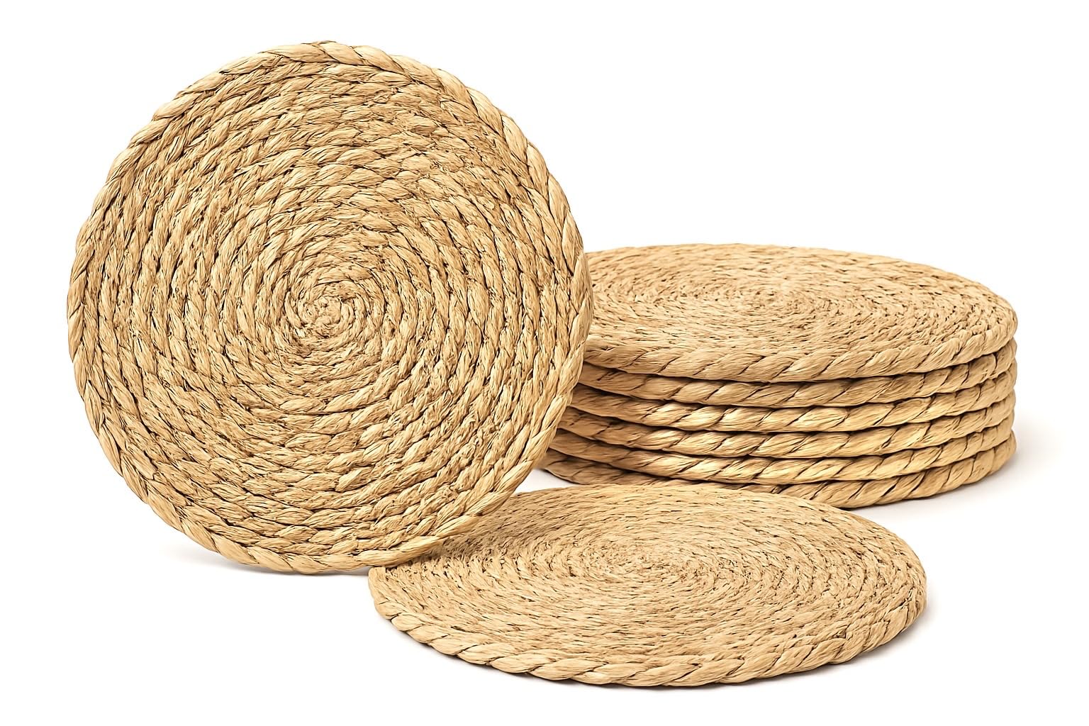 Round Woven Placemats Set of 6 – 11.8” Boho Table Mats – Rustic Farmhouse Dining Table Decor – Handmade Natural Placemats for Kitchen or Coffee Table