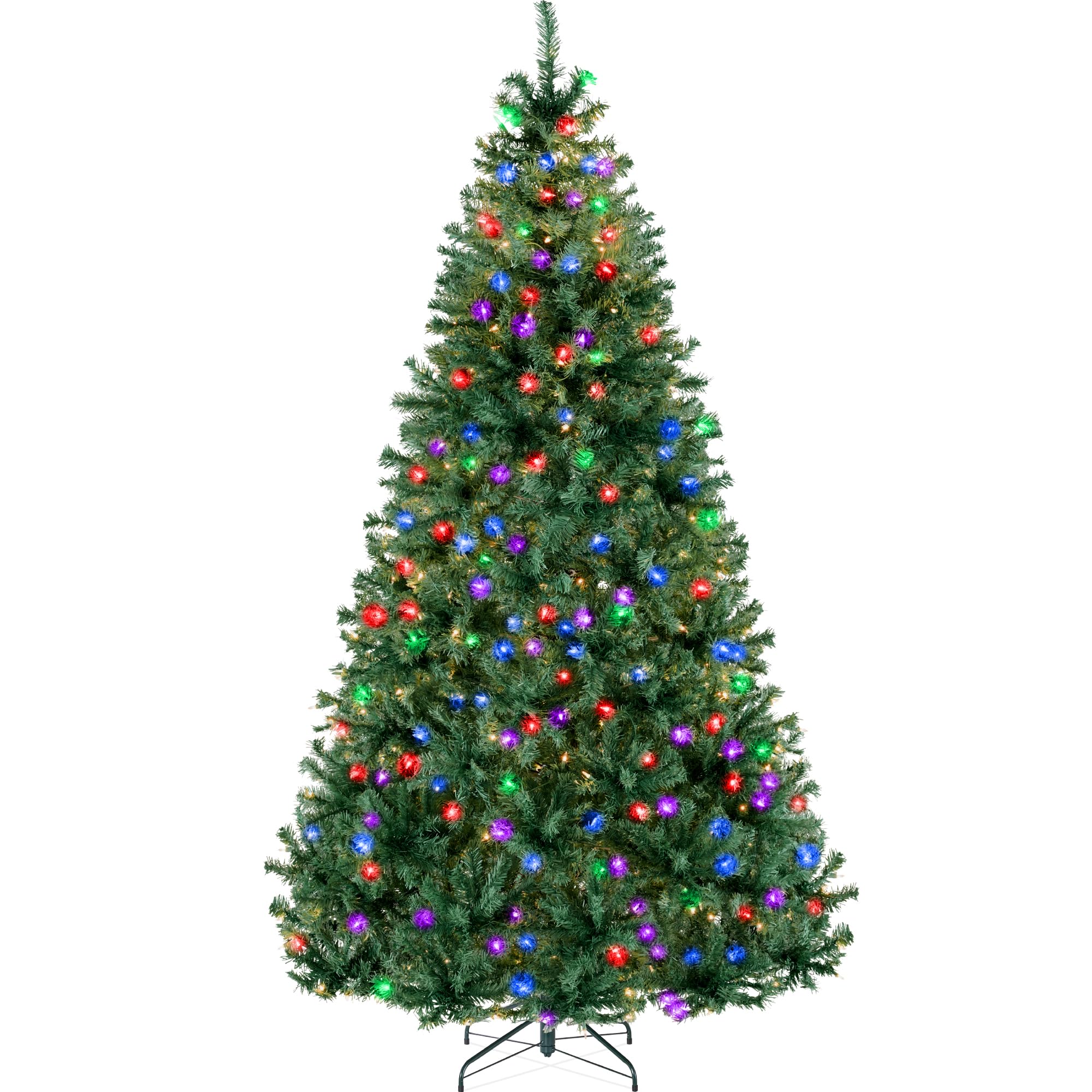best choice products 6ft pre-lit christmas tree premium hinged artificial pine lighted holiday tree for home office w 1000 branch tips 250 multicolored lights metal hinges foldable base
