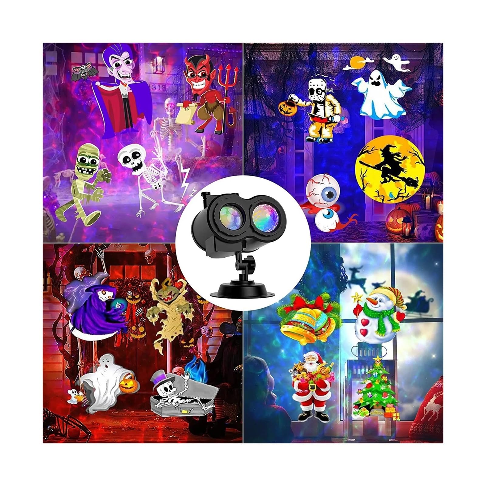 Halloweenowe świąteczne projektory zewnętrzne, wodoodporne podwójne rurki 12 slajdów z em, lampa 3D Wave na wakacje w domu