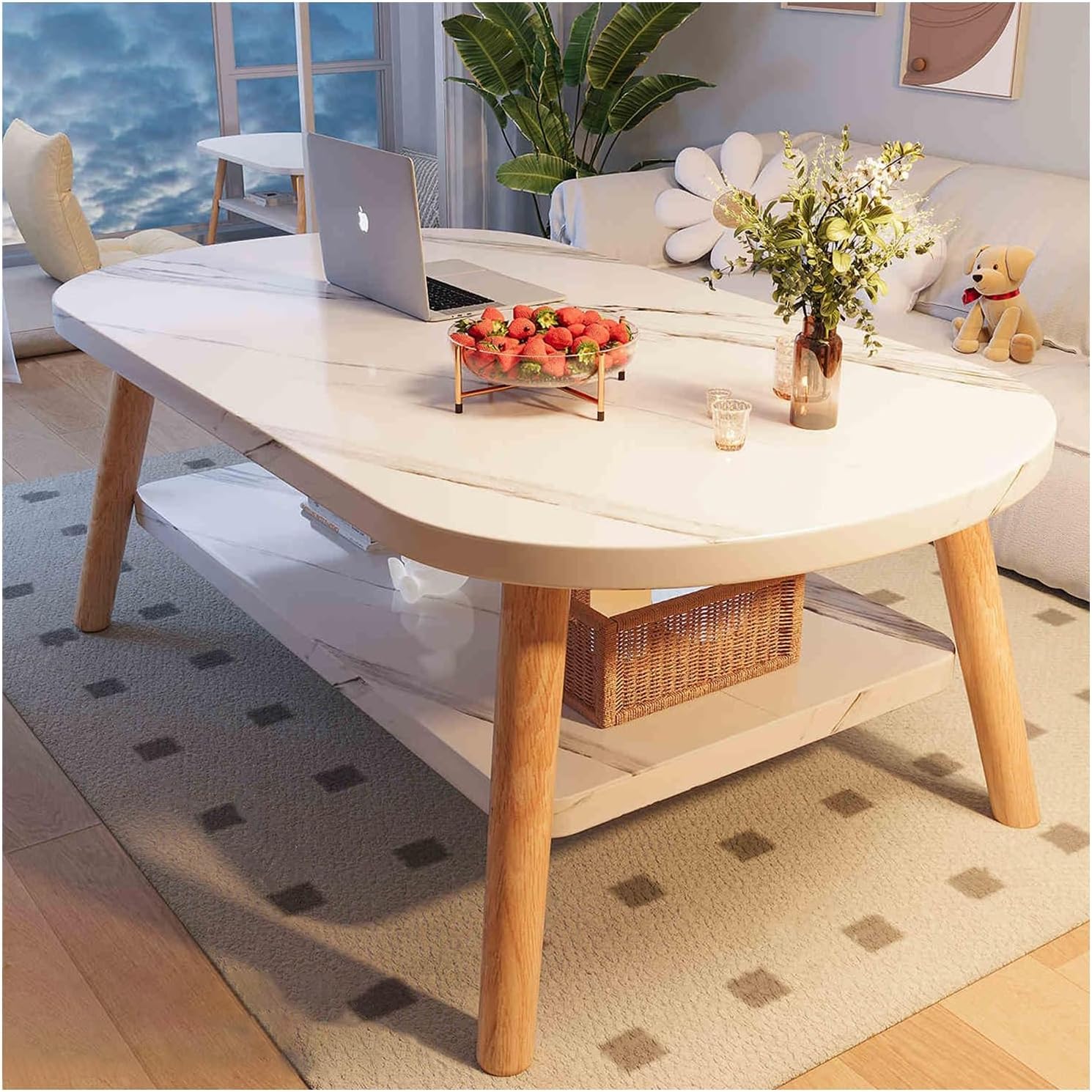 Table basse de salon en faux marbre blanc table à thé rectangulaire moderne 40x80cm