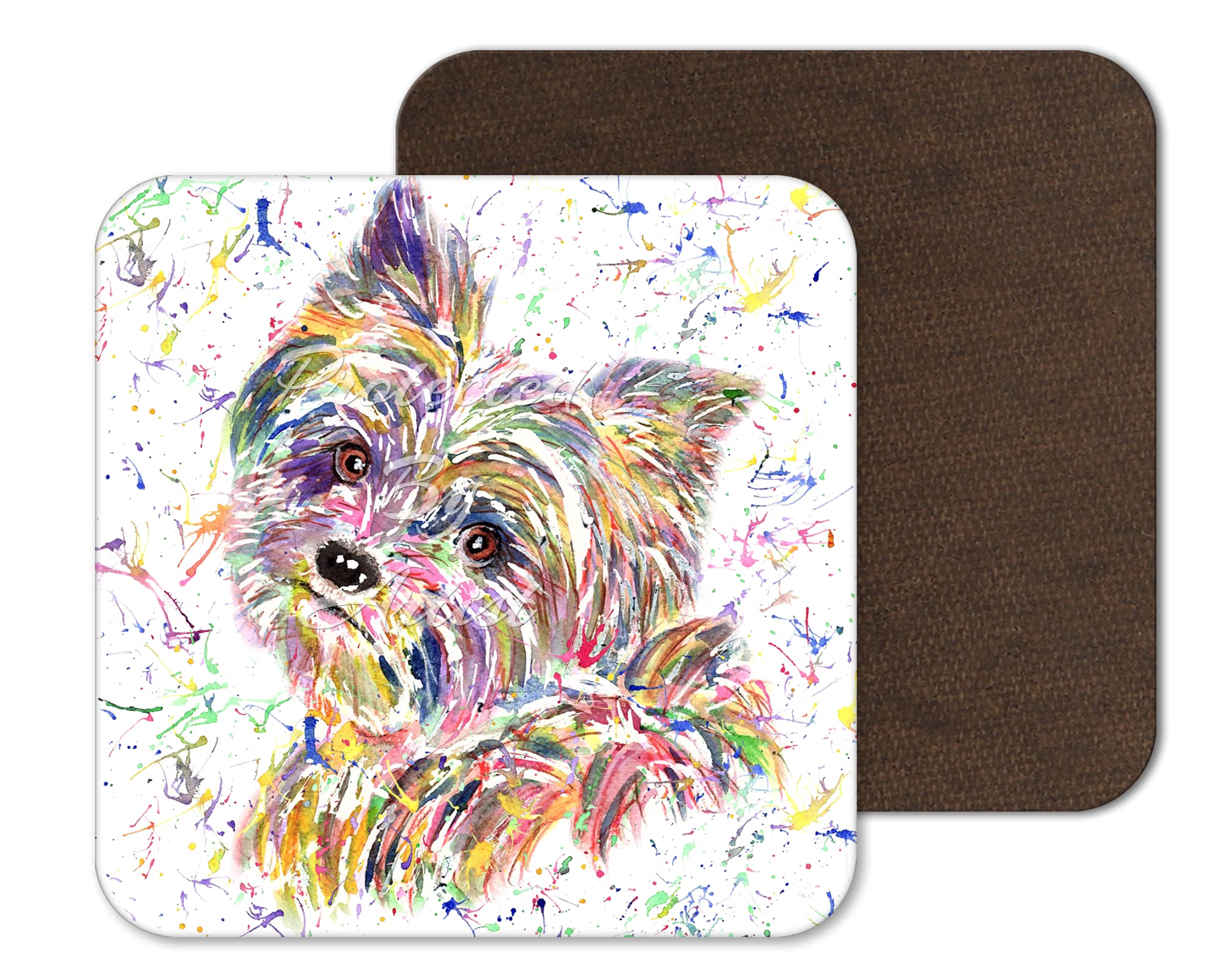 Coaster Yorkshire Terrier Yorkie Dog Pet animal Coasters Watercolour Art Gift Work Office Dining Tea coffee (1)