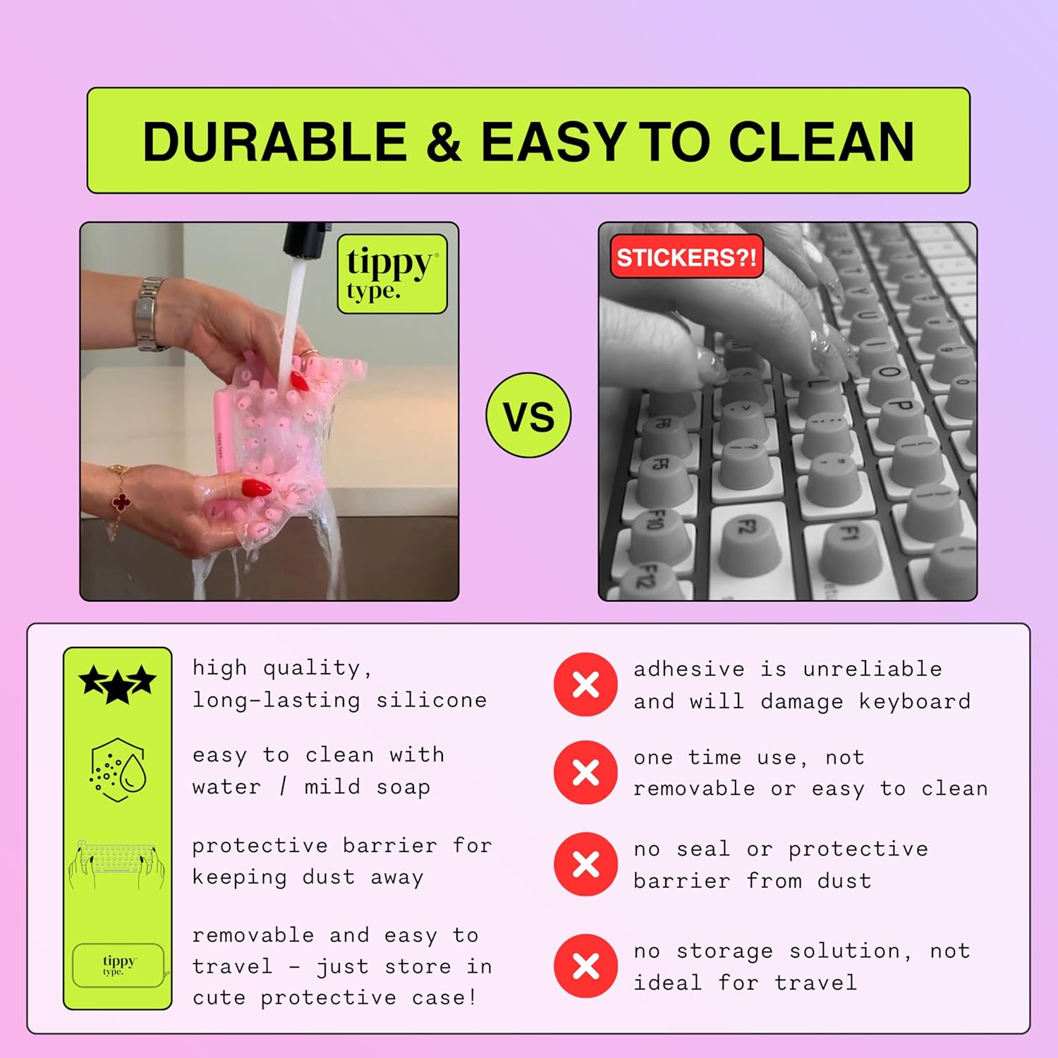 TIPPY TYPE Raised Keyboard Cover for Long Nails – Fits Logitech MX Keys S Full-Size Keyboard - Silicone - The Original - Comfortable Typing, Quiet, Nail Protection (Cotton Candy Pink)