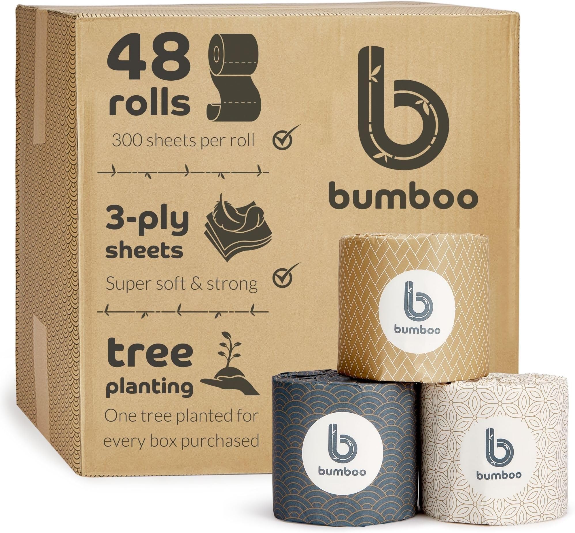 Essentials Toilet Roll 48 Pack | Essentials Wrapped Toilet Paper 3 ply, 300 Sheets | Plastic-Free, Soft, Strong, Eco-Friendly & Biodegradable Toilet Tissue