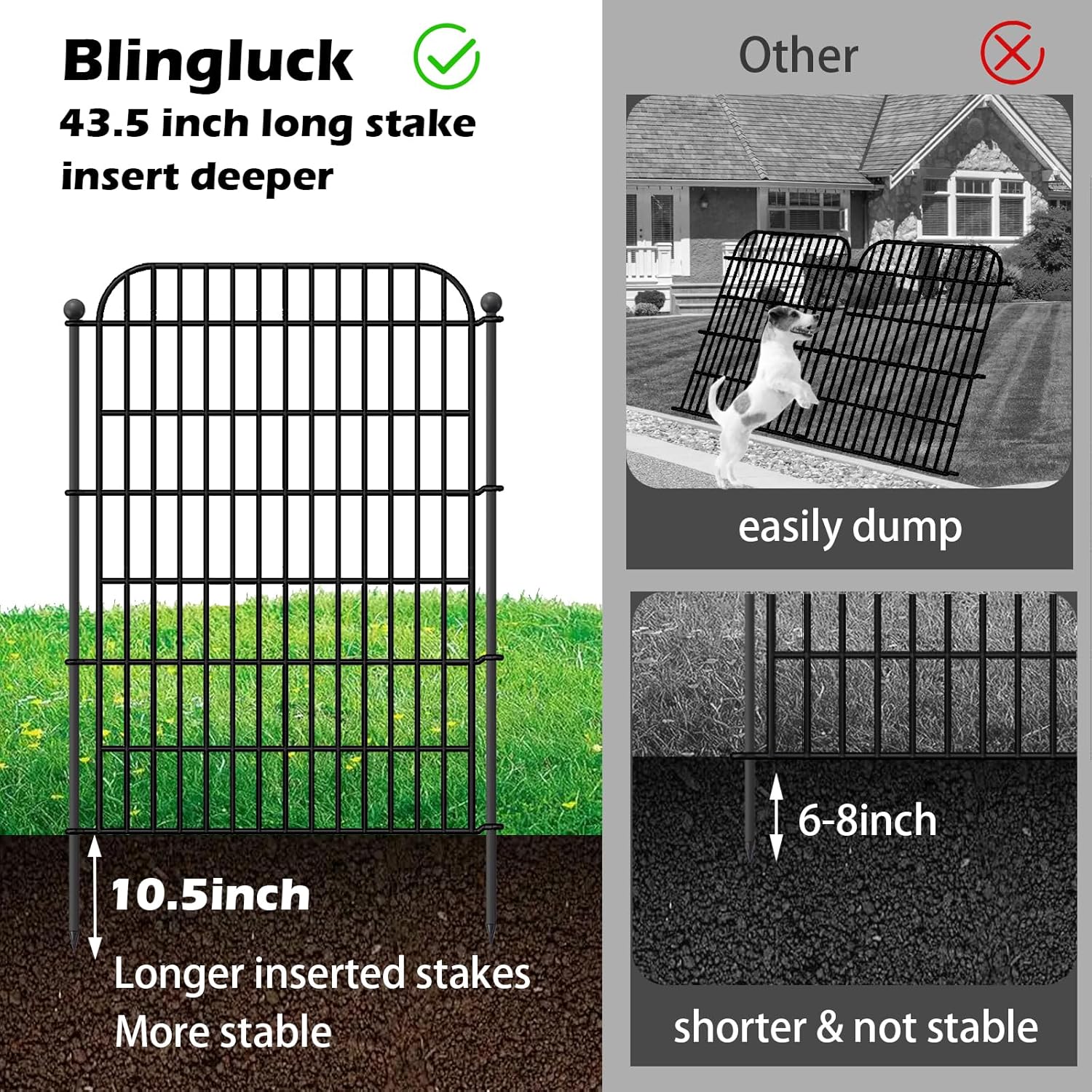 Blingluck Decorative Garden Fence, 10 Panels 40 in(H) X 23.6 ft(L) Rustproof Metal Wire No Dig Dog Fence Outdoor for Yard, Temporary Tall Garden Fence Animal Barrier Decor for Yard & Patio