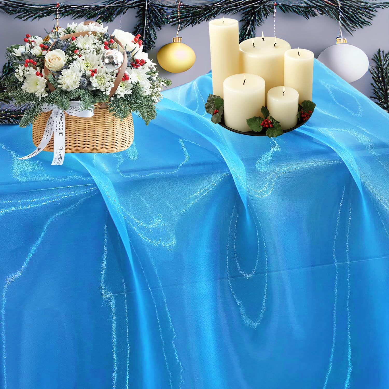 VDS Blue Organza Fabric, 25 Yards Continuous, 45” Wide, Wedding Party Decoration Iridescent Crystal Sheer Shiny Organza Tulle Bridal Dress DIY Crafts Costume Sewing Backdrop Arch Cloth