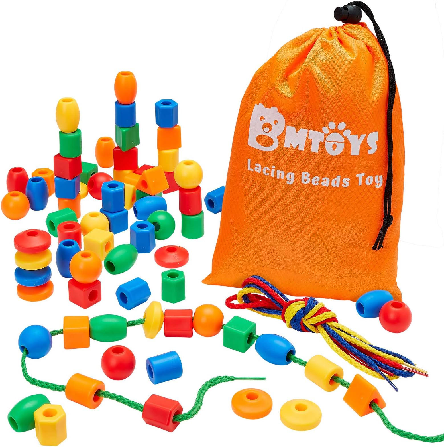 – Threading Beads for 5 Year Olds - 70 Stringing Lacing Beads Crafts Toy with Travel Bag - Montessori Toys for Kids 5 6 7 8 Year Old Occupational Therapy Autism Fine Motor Skills Activities