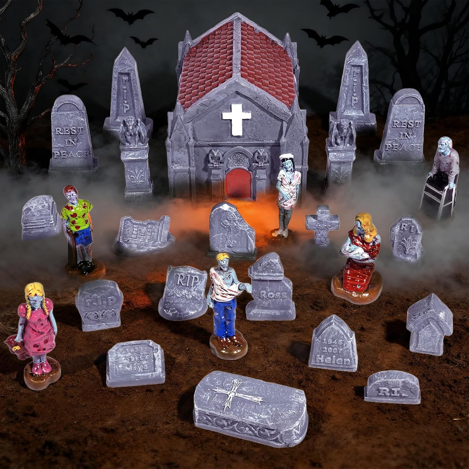 Rileryan 20 PCS Miniature Gravestone Tombstones Figurines