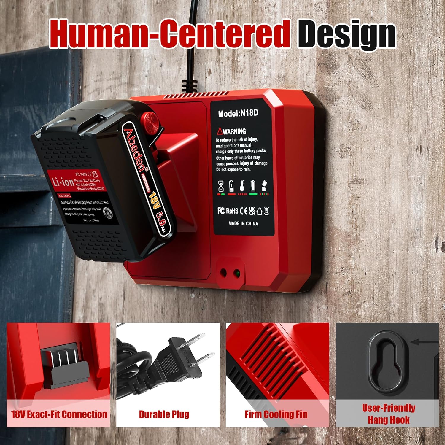 18V Rapid Charger for Milwaukee M18 Batteries, Replacement Charger with Built-in USB & Type-C Ports, Compatible with M18 Lithium-Ion Battery Packs, Model N18C for 48-59-1802 & 48-59-1812