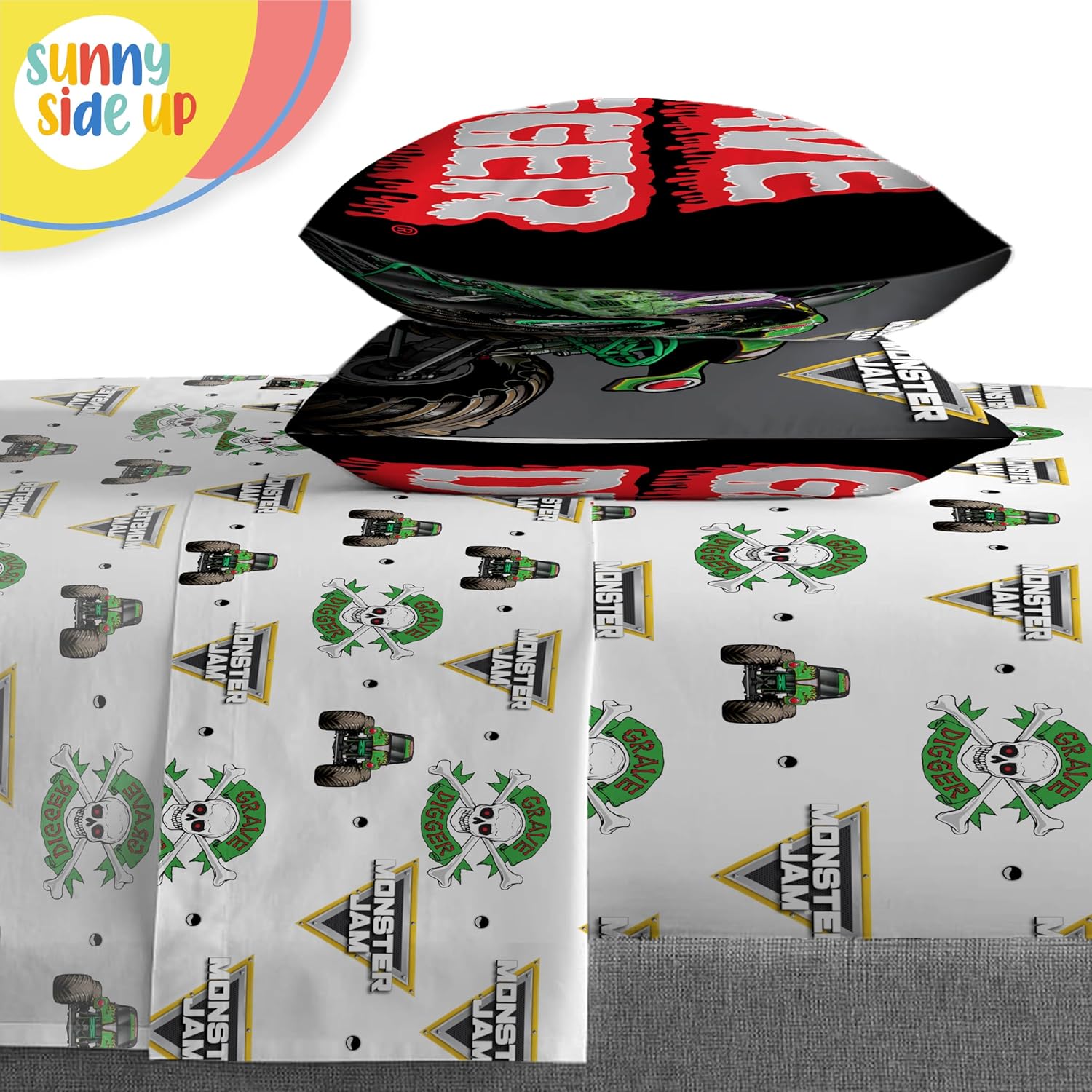 Sunny Side Up Monster Jam Full Comforter Set - 7 Piece Kids Bedding Includes Comforter, Sheets & Pillow Cover - Super Soft Trucks Microfiber Bed Set - Image 5