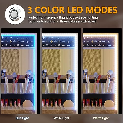 Miniatura 3 de Vlsrka Mirror Jewelry Cabinet Standing with LED, Jewelry Mirror Full Length with Built-in Makeup Mirror & Lights, Large Mirror with Jewelry Storage