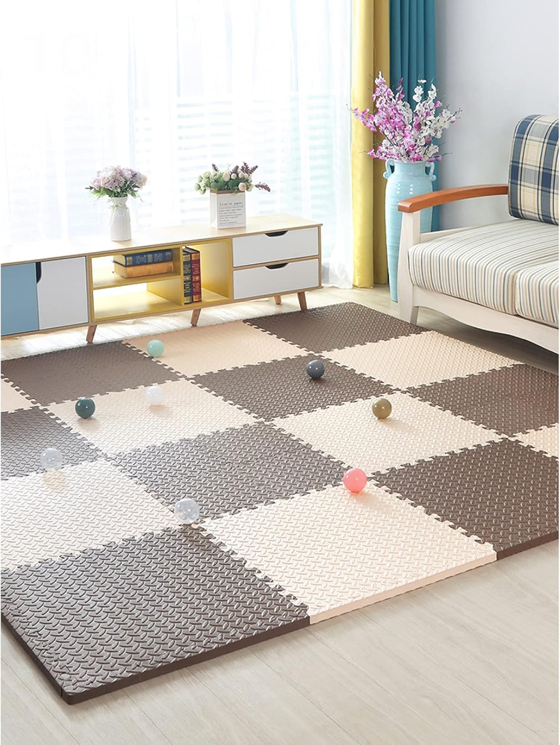 ジョイントマット フロアマット プレイマット 大判 ルームマット パズルマット キッズ ベビー 正方形 サイドパーツ付 セット L 組み立て簡単 軽量 防音性 60 1 2 8 耐水 おしゃれ インテリア 出産祝い