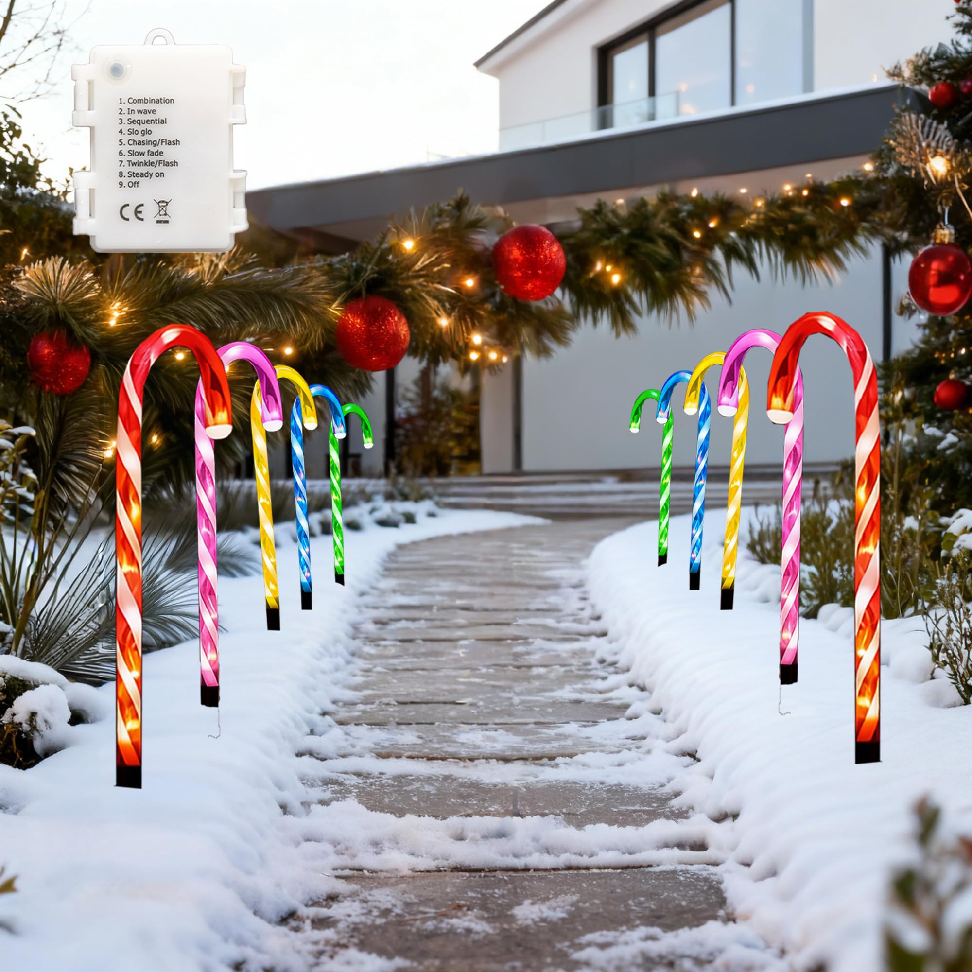 Shatchi Multicolour 5 Pieces Christmas Pathway Lights 55Cm, Candy Cane Stakes Battery Operated, Garden Outdoor Christmas Decorations Patio Pathway Drive Way Lights