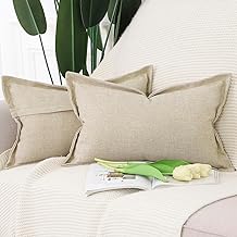 Madizz 2er Set Polyester Leinen Kissenbezügen mit breiter Kante Weiche dekorative Kissenbezüge für Sofa Schlafzimmer Kissenhülle Beige 30x50 cm Rechteckig