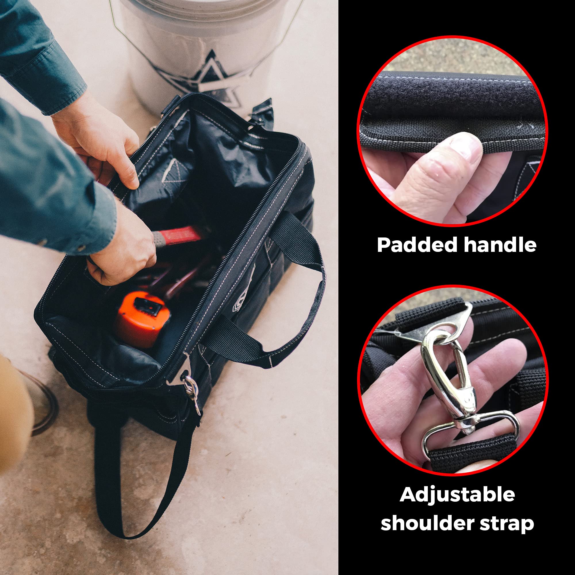 40,6 cm Wide Mouth Tool Bag con 24 tasche – Heavy Duty Large Jumbo Tool Tote Carrier – Perfetto per il trasporto di strumenti per Framer, falegnami, elettricisti o meccanici in cantieri