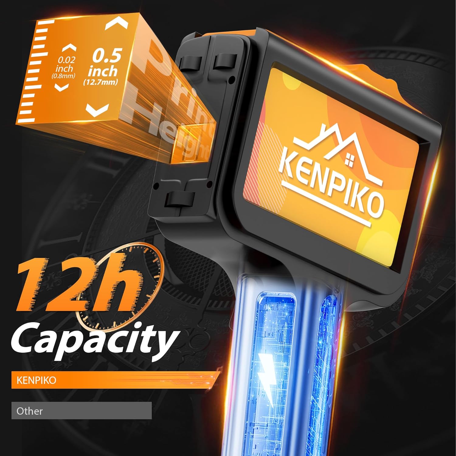 Handheld Inkjet Printer,2025 Newly KP-N01 Handheld Printer Gun 0.5 Inch Nozzle with 4.3’’ Fingertip-Instant Touchscreen,Portable Inkjet Printers with 42ml Quick-Drying Ink Cartridge for Logo