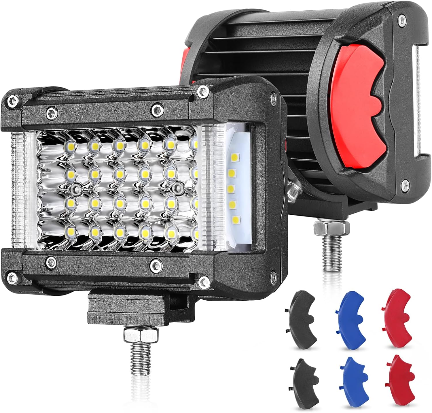 Side Shooter LED Pod Lights, Muto-Beam 2PCS 4 Inch Quad Row Light Pods LED Fog Lights Off Road Driving Lamps Waterproof Spot Flood Combo Lighting Work Light for Truck UTV ATV Pickup SUV Boat