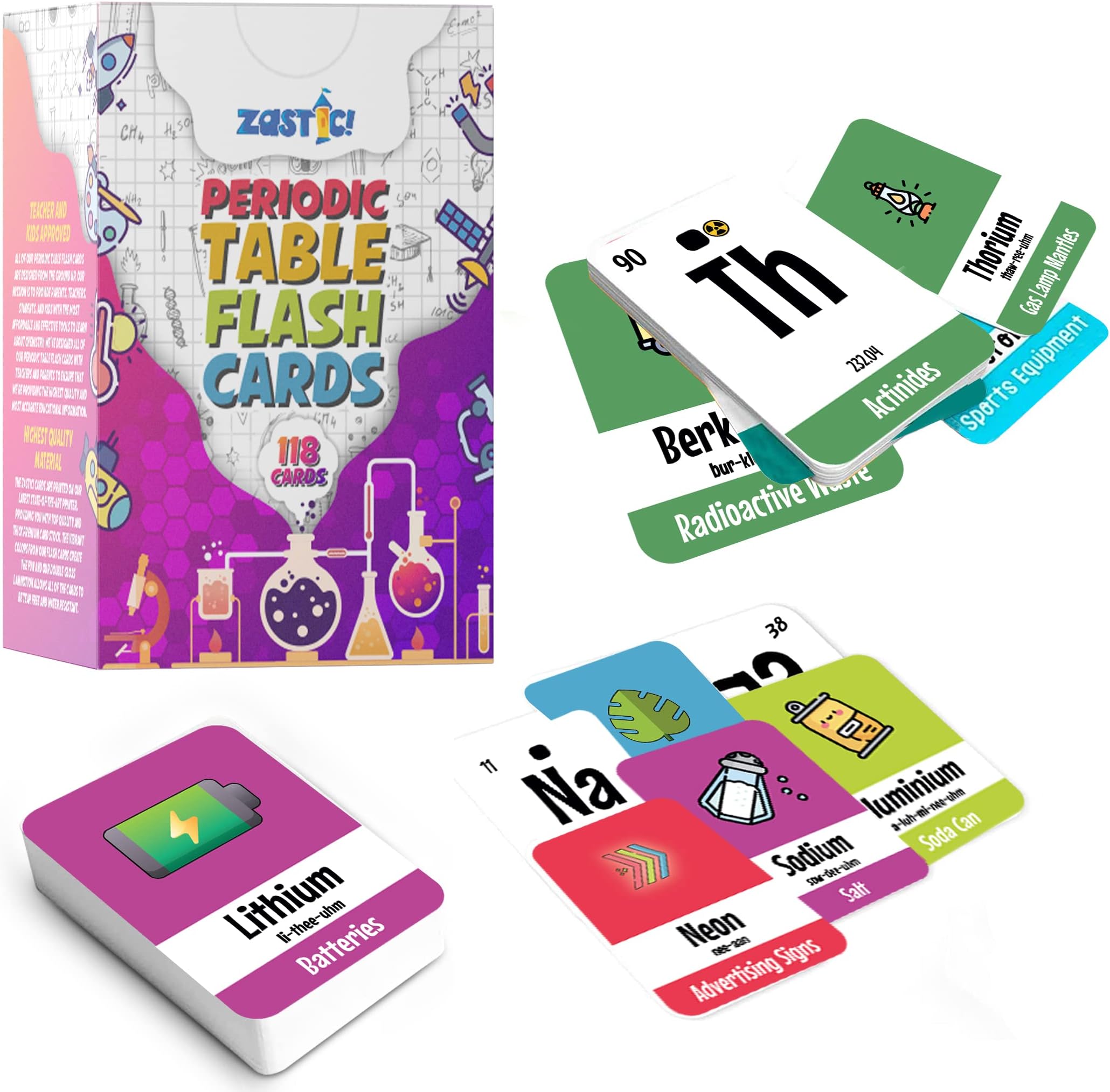 Periodic Table Flash Cards - Laminated Elements Flashcards (118) for Kids - Great for Chemistry and Table Games