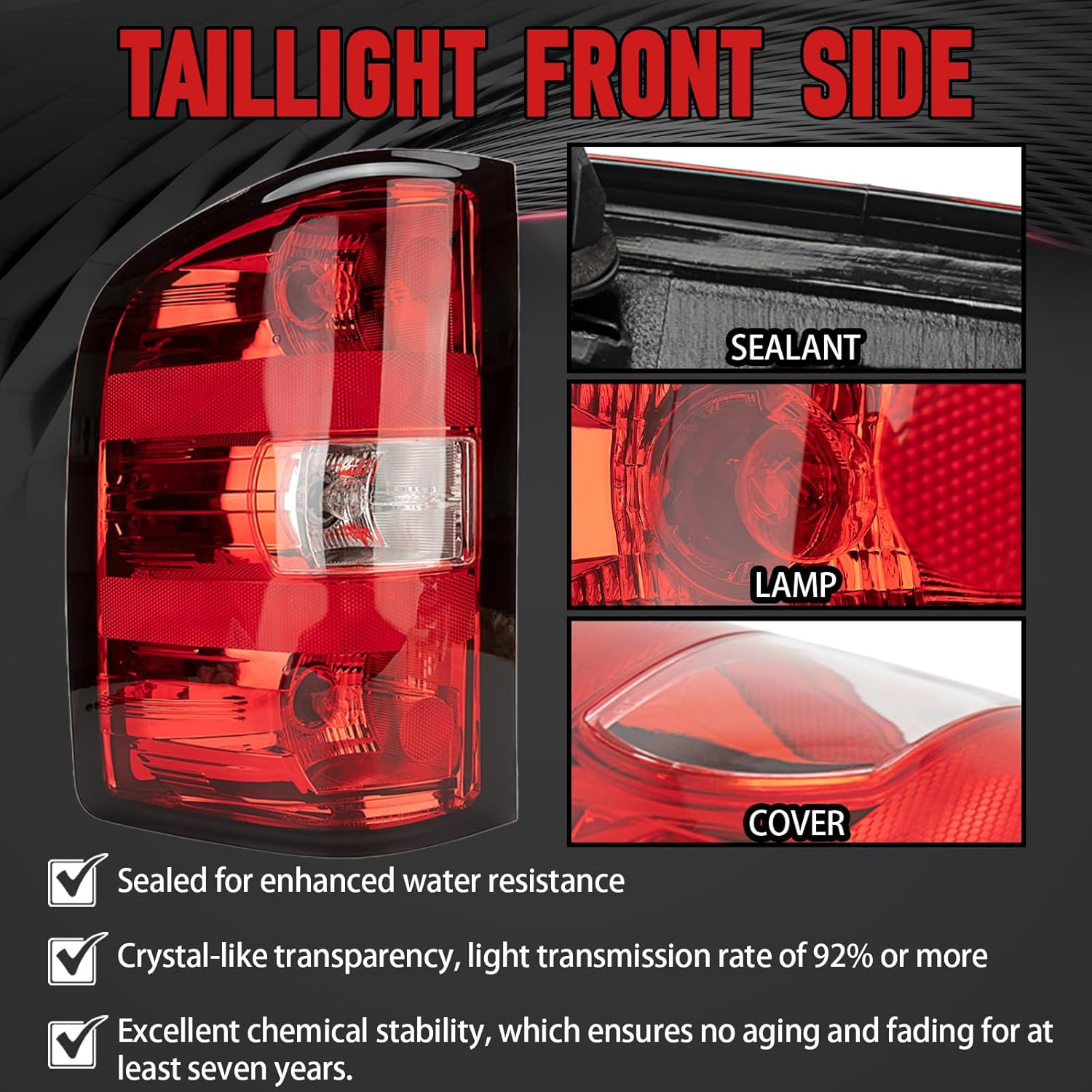 Tail Lights Assembly Left Driver Fit 07-13 Chevy Silverado 1500 2007 2008 2009 2010 2011 2012 2013 2014 Chevrolet 2500 3500 HD 2500HD 3500HD Rear Brake Back Taillight Lens 25958482 25877454