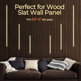 LED Recessed Lighting for Slat Wall Panels - 6PCS Self-Adhesive Dimmable LED Light Strips, 3000K Warm White with Touch Control, for Wood Wall Panels, Stairs, Headboard, Under Cabinet Decor
