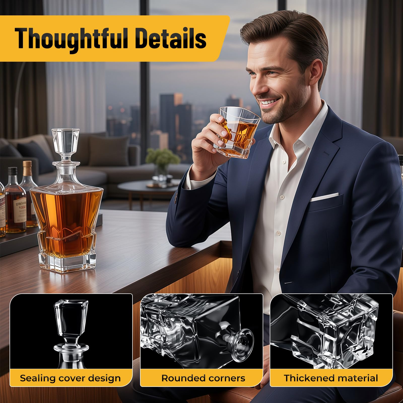 Set de Regalo de Whisky, Decantador de Whisky, Decantador 800ml, 2 Vasos de Whiskey, 8 Piedras de Whisky, Vasos y Jarra de Whisky para Bourbon Scotch Martini Coñac Cóctel, Regalo Hombre