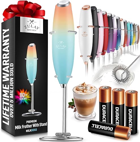 Miniatura 31 de Zulay - Potente espumador de leche con 4 pilas Duracell incluidas, manual, potente espumador de leche para capuchino, frappé, matcha y crema de