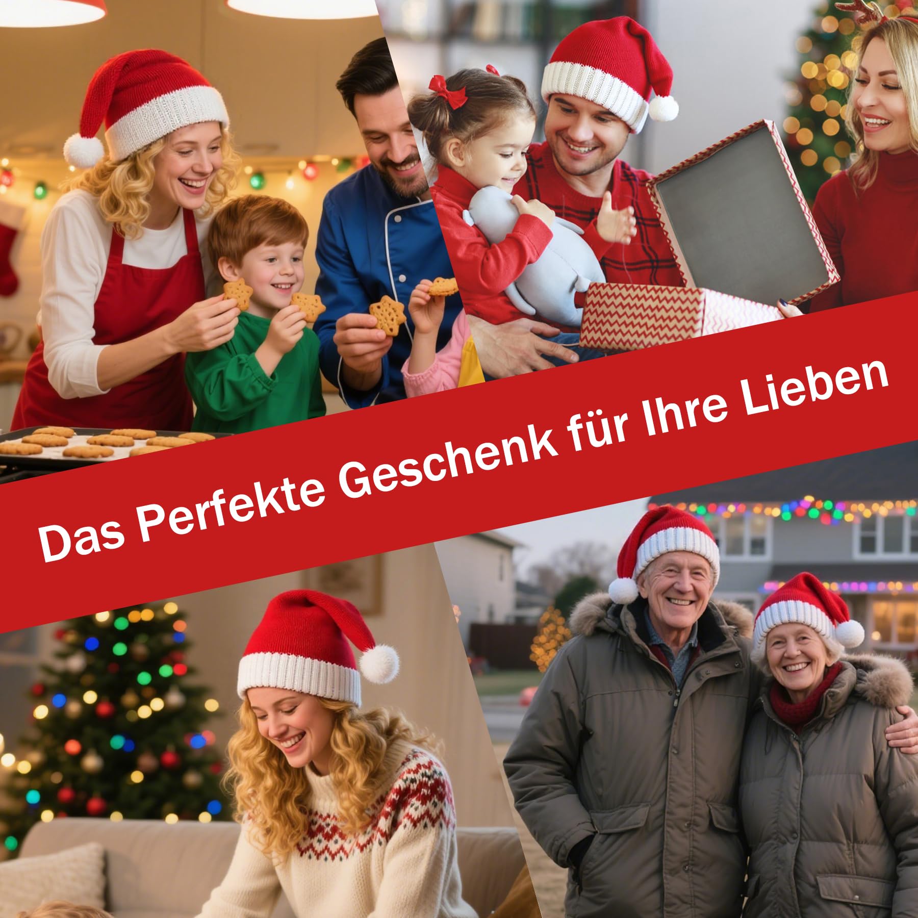 Weihnachtsmütze Rot Nikolausmütze Gestrickt für Erwachsene
