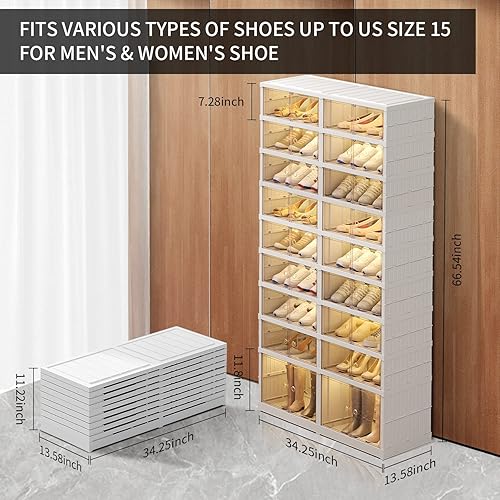 Miniatura 3 de CIMLORD Zapatero plegable de 9 niveles para armario, 36 pares de estantes de plástico para zapatos, caja de almacenamiento plegable para zapatos,
