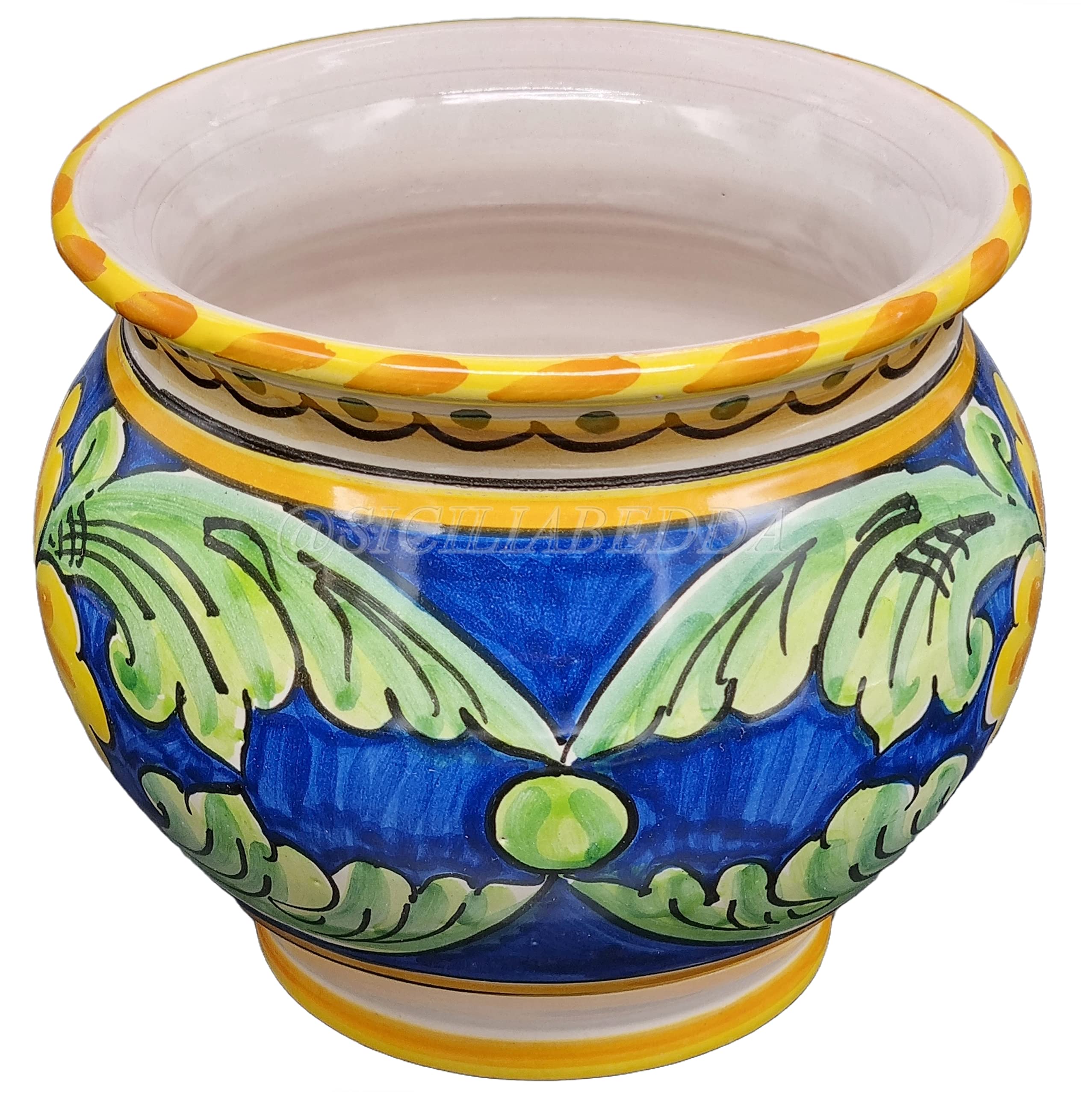 Sicilia Bedda - VASO IN CERAMICA SICILIANA - Prodotto Artigianale di Alta Qualità - Altezza 14 CM Diametro 15 Cm (Fiore su Maioliche)