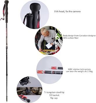 MBC CollapsibleTrekking Pole Carbon Fiber Hiking Walking Stick Professional Photography Monopod Stand for Camera and Camcorder