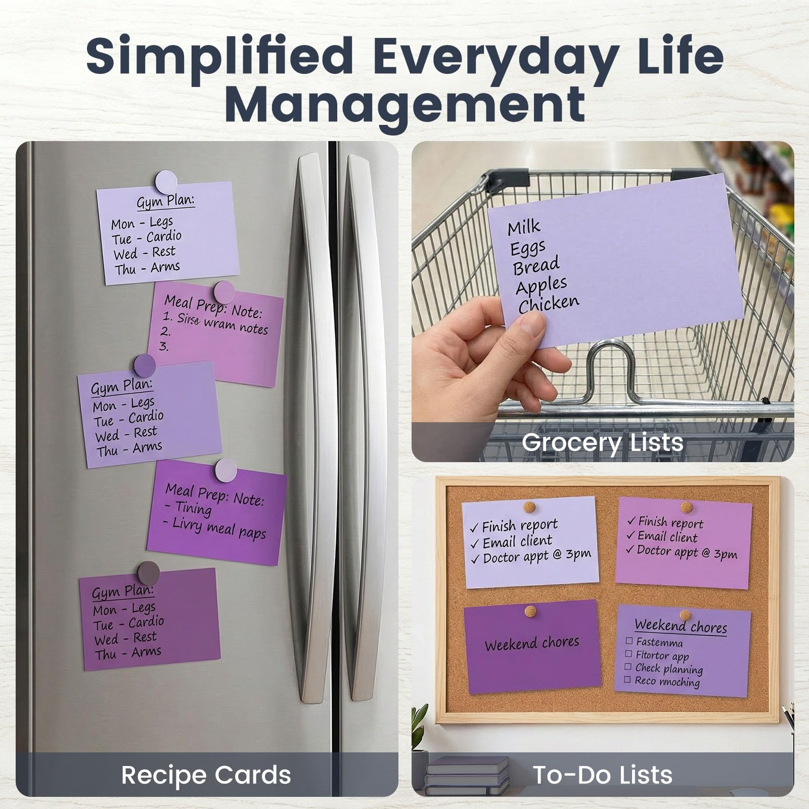 HEYPLACE 300 Count Index Cards 3 x 5 Inch, Purple Flash Cards for Studying, Cute Notecards for Home, Office, Recipe, School, College Supplies, To Do List, 5 Purple Colors