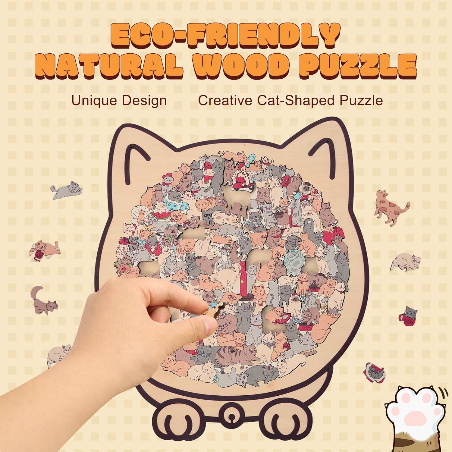 135-Piece Colored Cat Shaped Wooden Jigsaw Puzzle, Cats Shaped Wooden Puzzle, Unique Animal Shape Wood Puzzle, Creative Gifts for Cats Lovers, Home Decor,Valentine's Day Gift (#A)