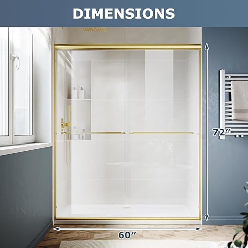 Miniatura 96 de SUNNY SHOWER B020, puertas de regadera deslizantes sin marco (56 - 60 x 72 pulgadas), cristal de 1/4 pulgada, acabado cromo