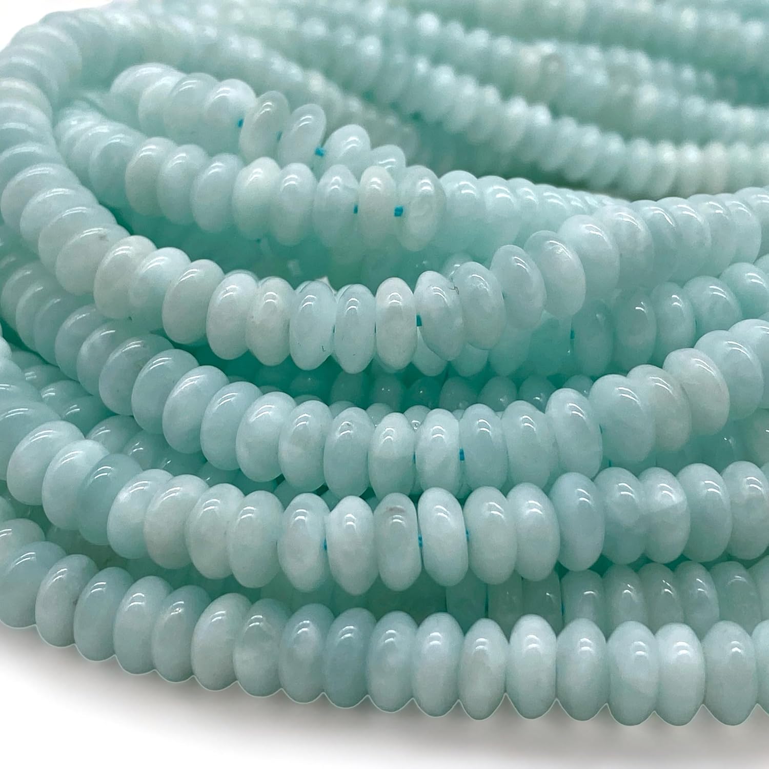 ABCGEMS Mexican Blue Angel Hemimorphite Beads- Rarest Color (Grade AAA - Uniform Color- Excellent Clarity & Luster) Crystal Energy DIY Jewelry Making Smooth Rondelle 8mm