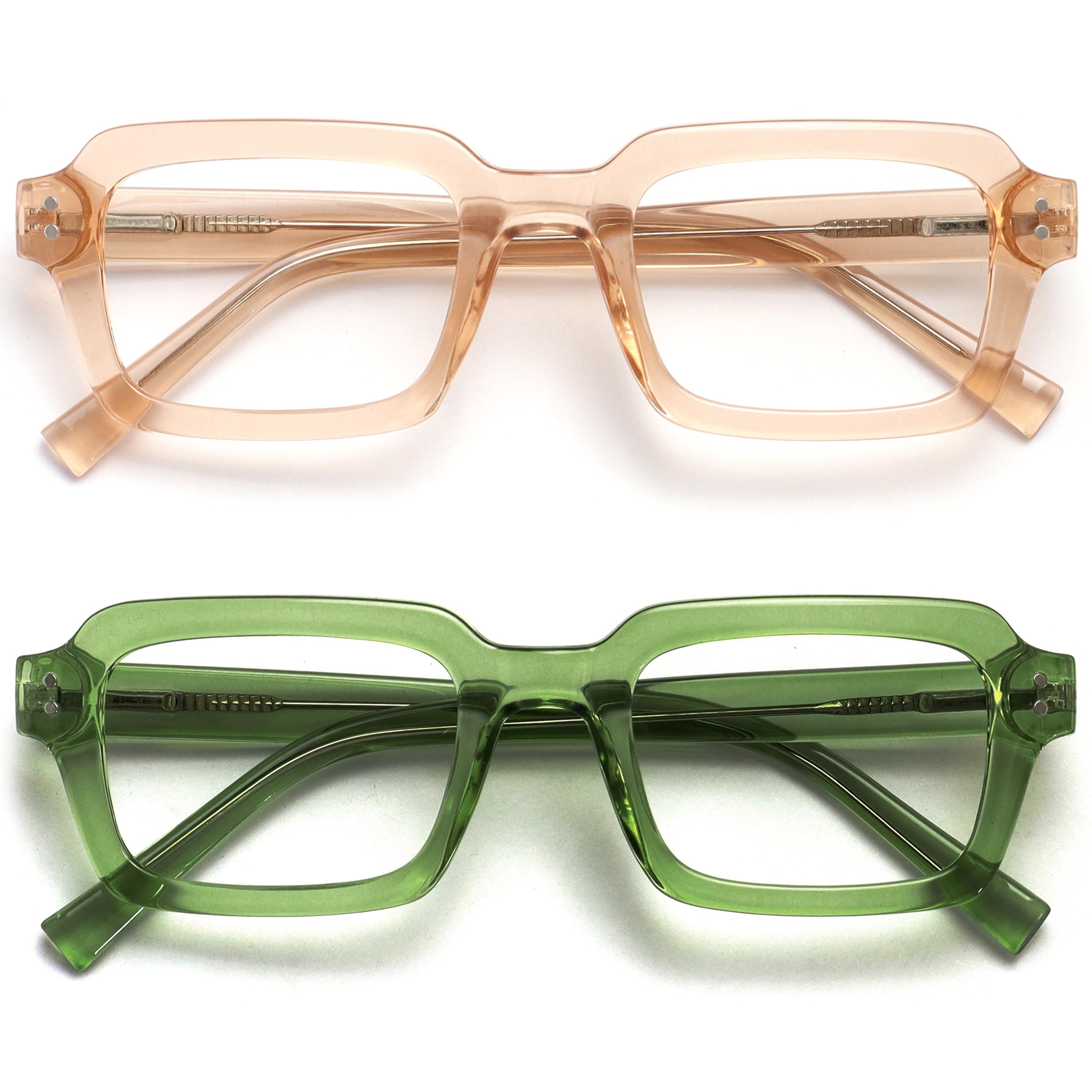 OPULIZE EDG Gafas de Lectura de Bloqueo de Luz Azul para hombre y mujer, Lentes Antirreflejos Antideslumbrante, Protección UV, Rectangular, Paquete de 2 Rosa Verde +2,00
