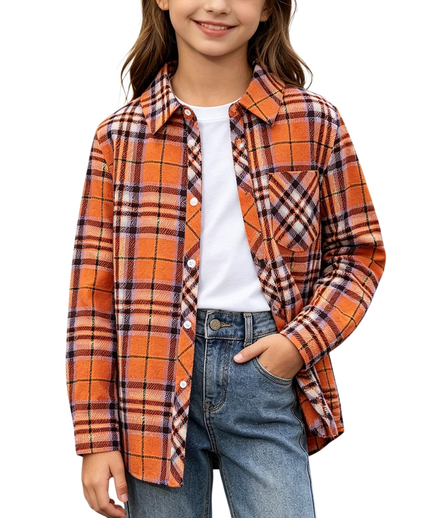 SANGTREE Womens and Girls Long Sleeve Flannel Shirt Plaid Button Down Shirt