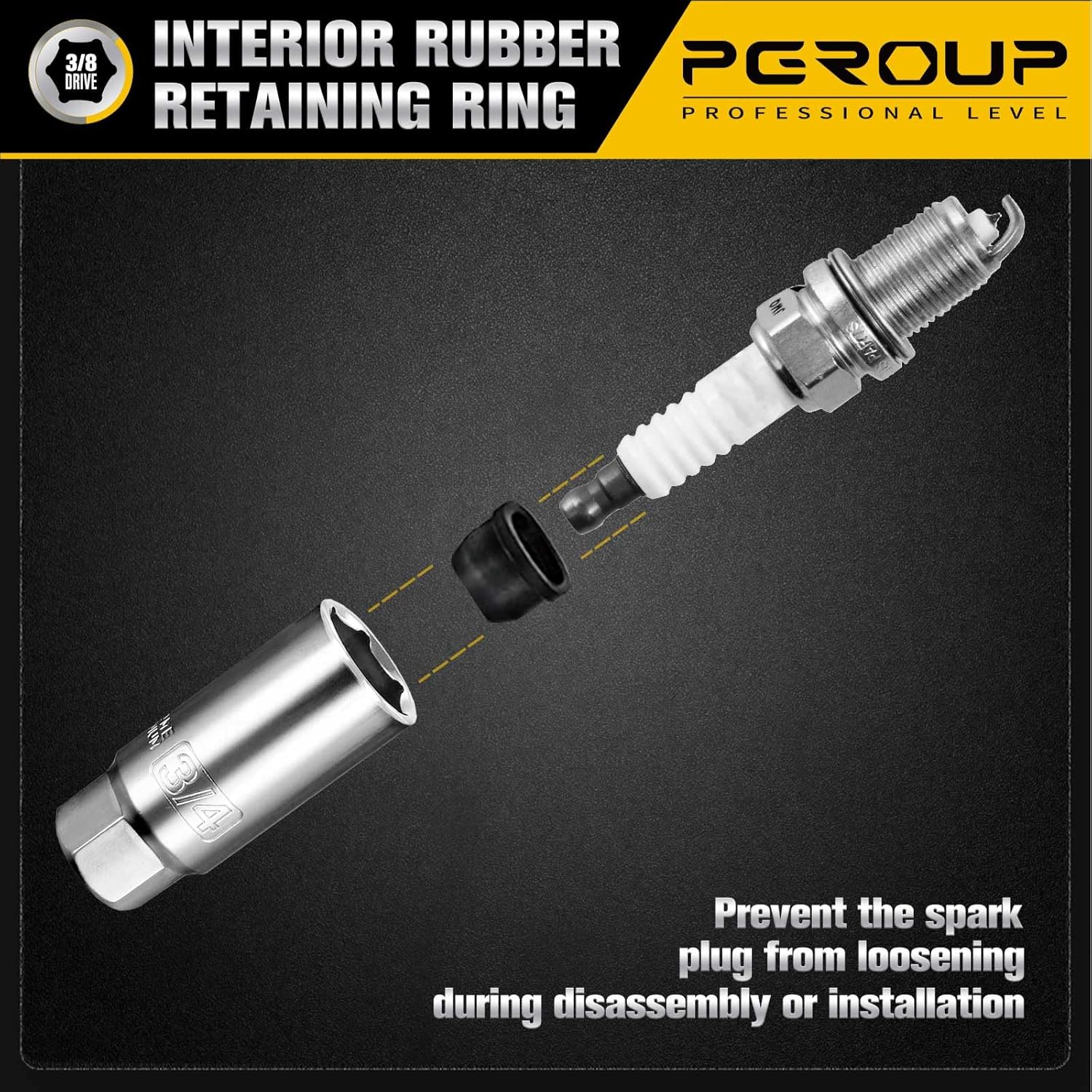 6PCS 3/8-Inch Drive Spark Plug Socket Set, 6-Point, SAE and Metric, 5/8-inch, 3/4-inch, 13/16-inch, 7/8-inch, 14mm, 18mm, CR-V Steel