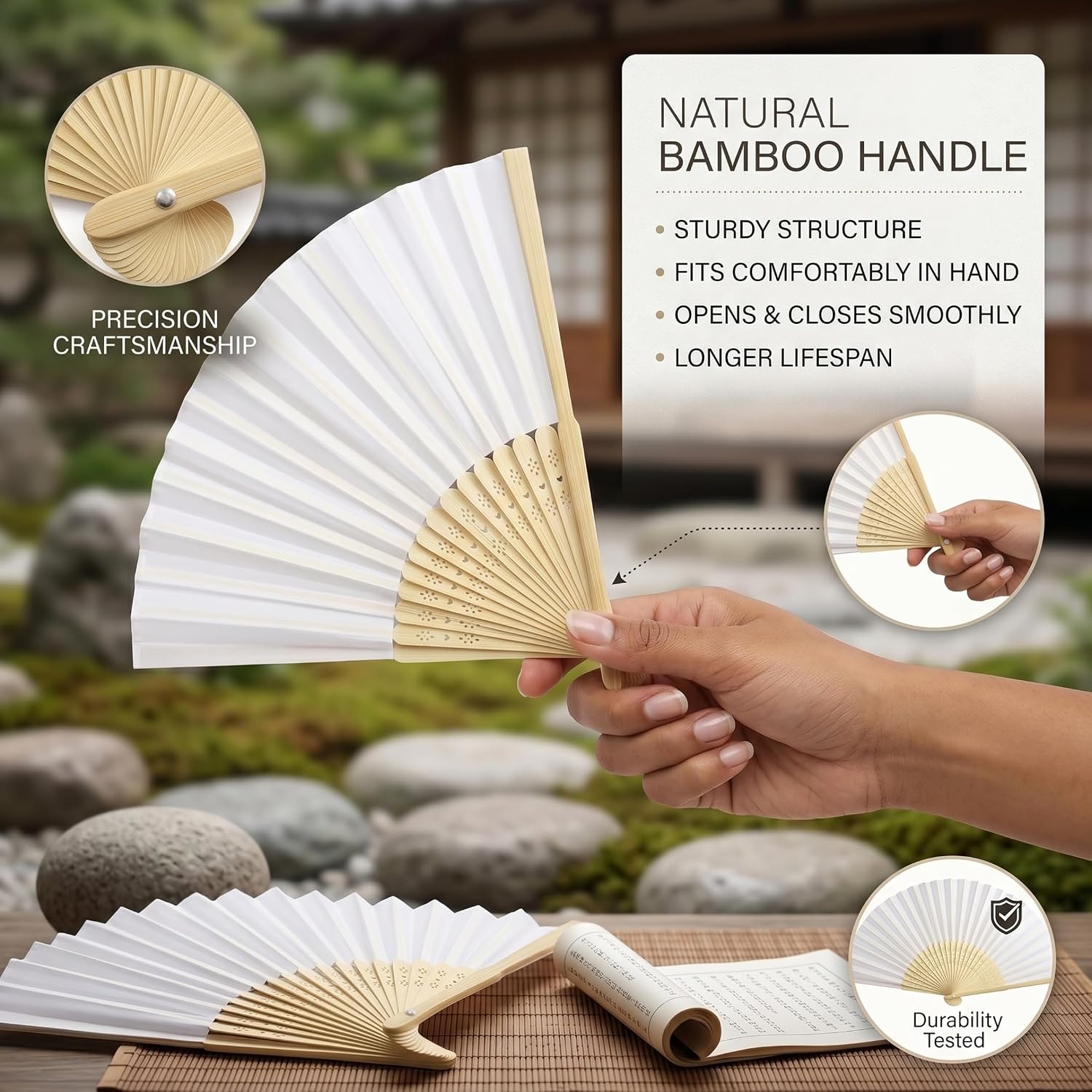 Fans Bulk Foldable Fan 20 Pack Handheld Fan Foldable Elegant Wedding Fans for Guests Handheld Silk-Like with Bamboo Handles & Storage Bag for Wedding/Party/DIY Craft..