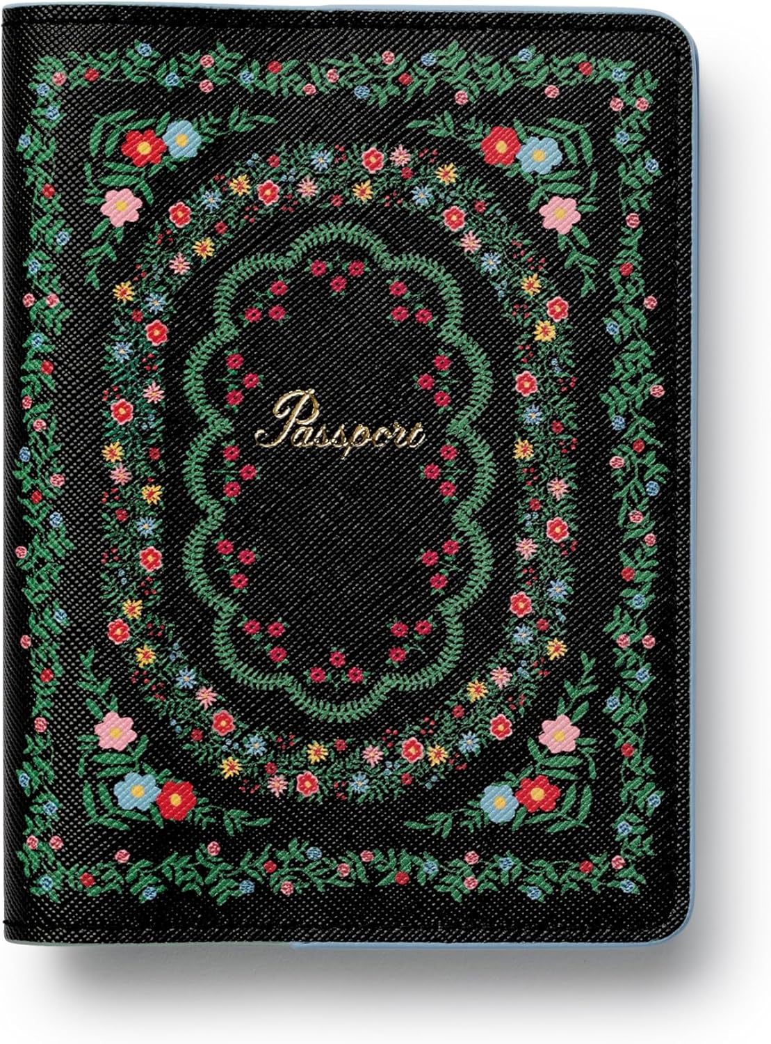 RIFLE PAPER CO. Rosette Floral Pattern Faux Leather Passport Protector & Holder, Travel Essential for Women, Card and Passport Anti-Theft Wallet, Sized to Fit All Standard Passports, 5.5" L x 4.25" W