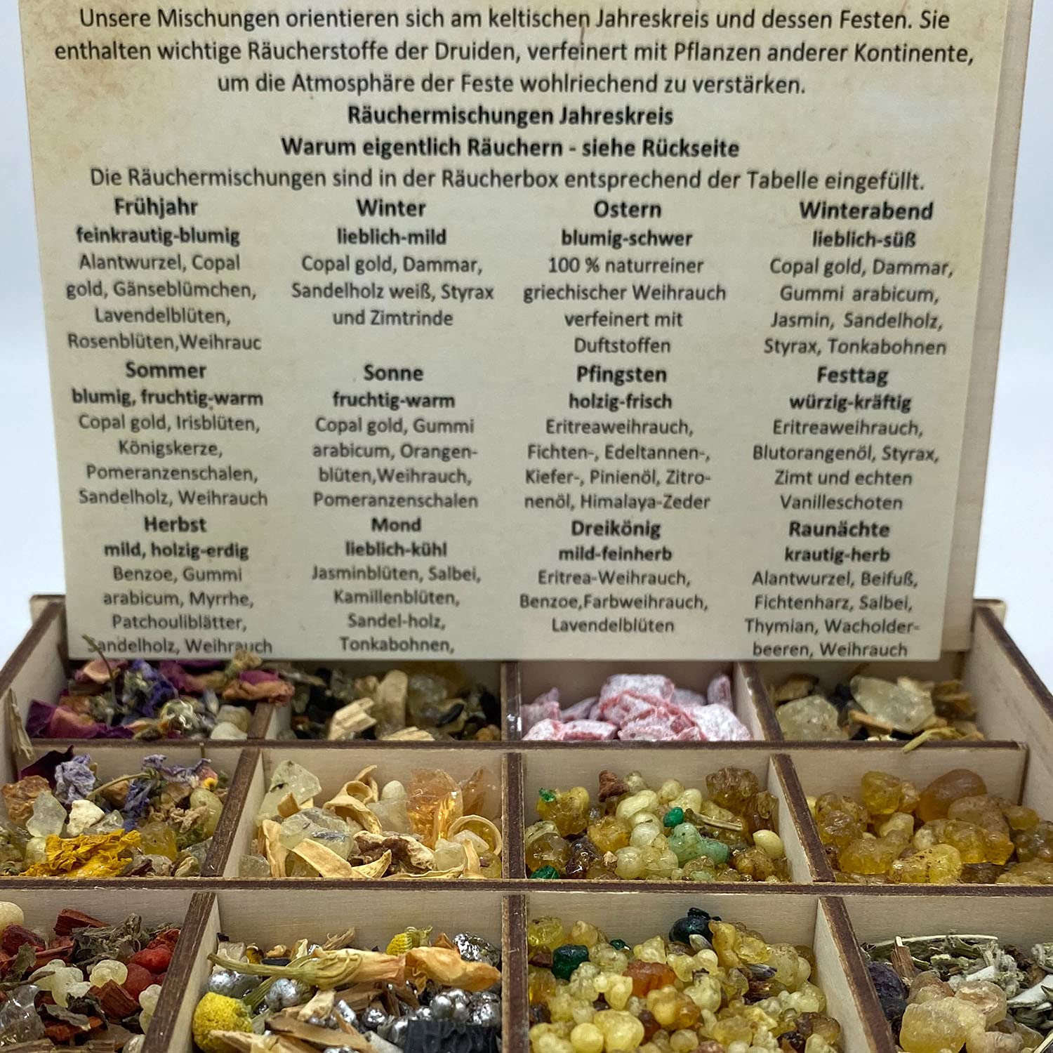 Heilkräuter Manufaktur Smoking Box Gift Box with 12 Varieties of Incense Mixtures Rituals in Year Circle, Seasons, 14 x 10 x 4 cm - Image 2