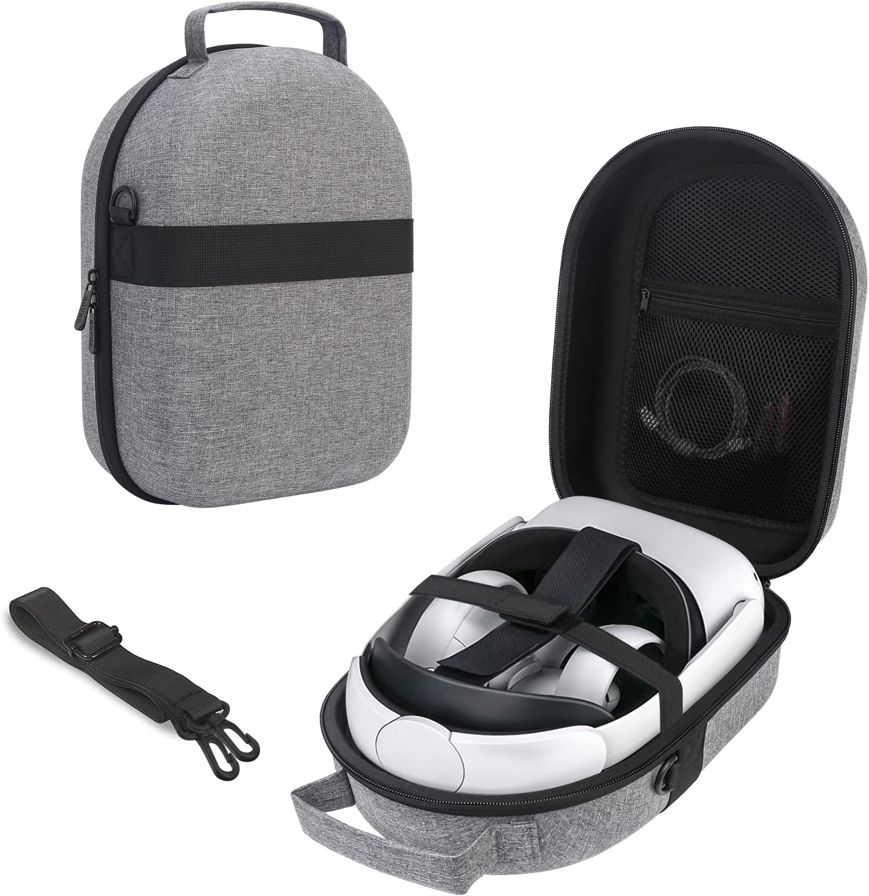 BOVKEBOVKE VR Oculus Quest 2 Case, Hard Carrying Case for Meta Quest 2 With Basic/Official Elite Version Gaming Virtual Reality Headset and Touch Controllers, Mesh Pocket for USB Cable, AA Batteries, Black