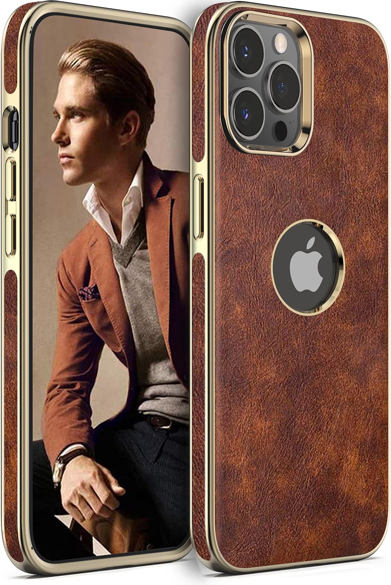 LOHASIC for iPhone 13 Pro Max Case, Vintage Leather Thin Slim Luxury PU Soft Flexible Bumper Non-Slip Grip Anti-Scratch Protective Cover Phone Cases for iPhone 13 Pro Max 6.7" 2021 - Brown