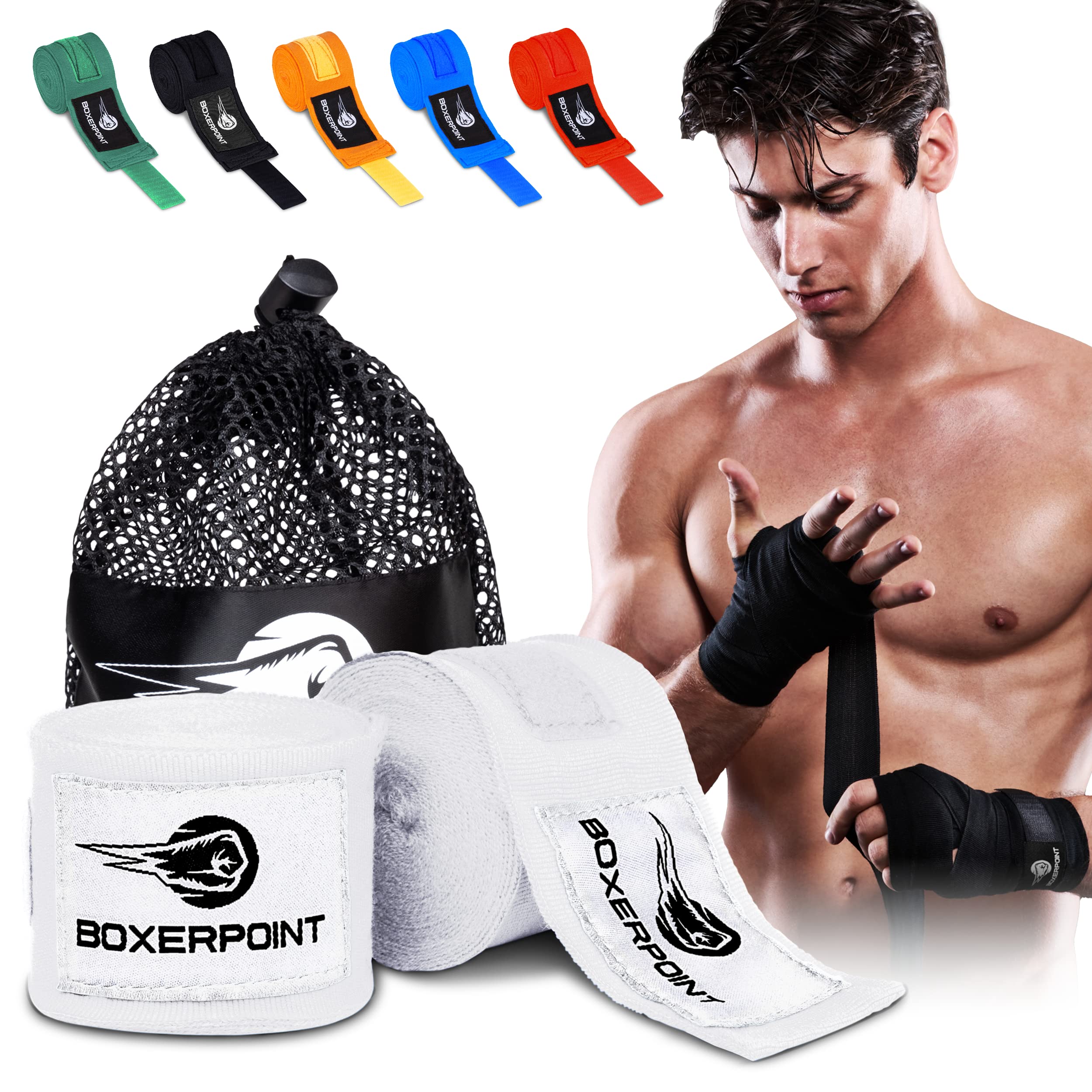 boxerpoint 180" ringside boxing wraps for men & women - professional, breathable hand wraps for boxing, muay thai, kickboxing, mma gear - green