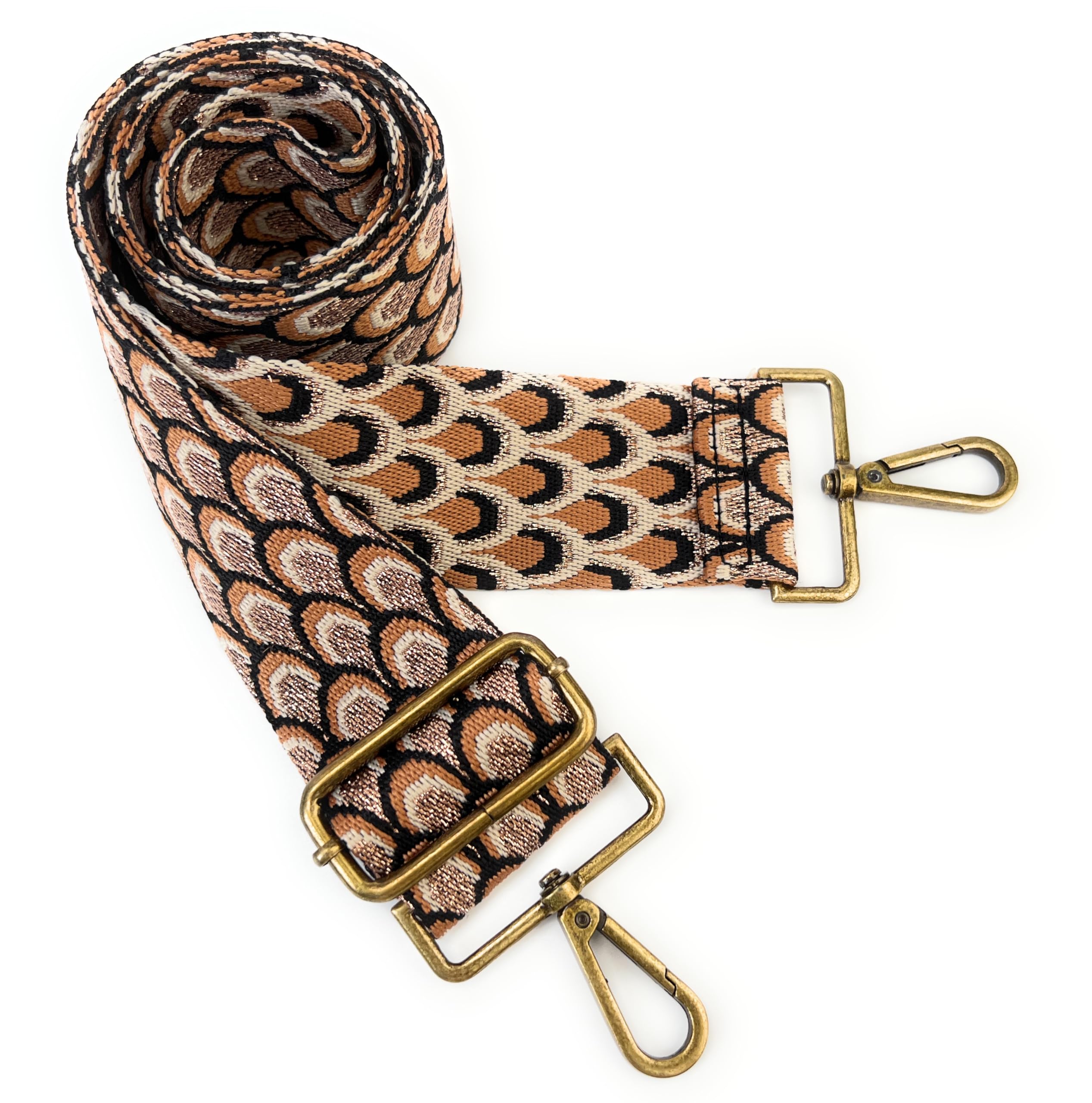 purse straps replacement crossbody brown peacock print 2 inch extra wide with bronze buckles gold thread adjustable shoulder guitar strap for crossbody bag purse handbag