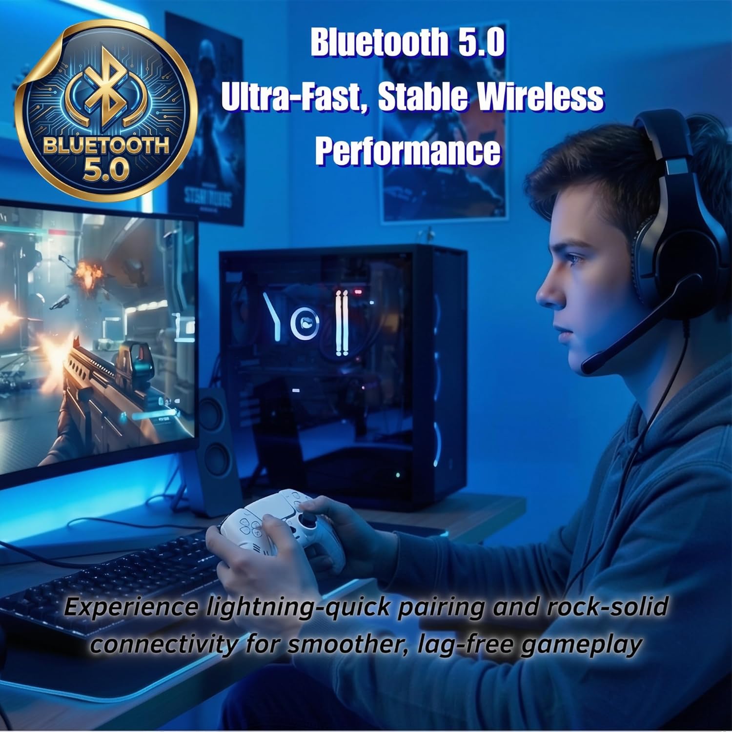 NexoGame Wireless Controller for PS5 with 3D Hall Effect Joysticks, Bluetooth 5.0 Gamepad with Motion Control, Dual Vibration, USB C Rechargeable Design, Compatible with PS5 Console and Windows PC Gaming (Galaxy White) - Image 9