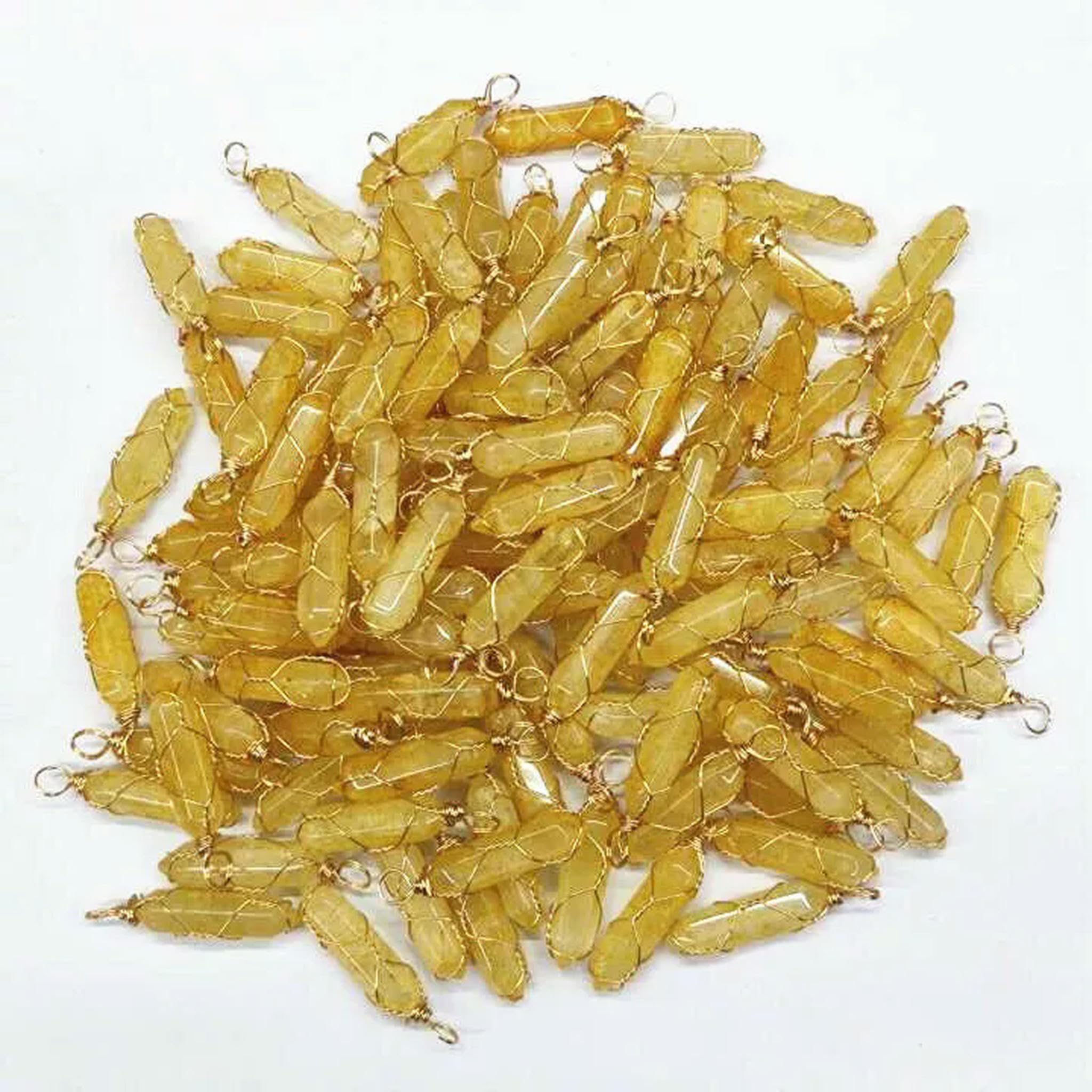 20 Pezzi di Pietra di Cristallo Giallo Naturale pilastro Pendenti Fatti a Mano in Filo di Ferro Dorato